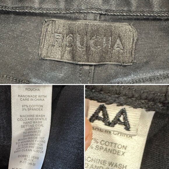 Roucha Dobell Black Denim Barrel Jeans High Rise Crop Cool Size AA 4/6 Short EUC - Picture 12 of 13